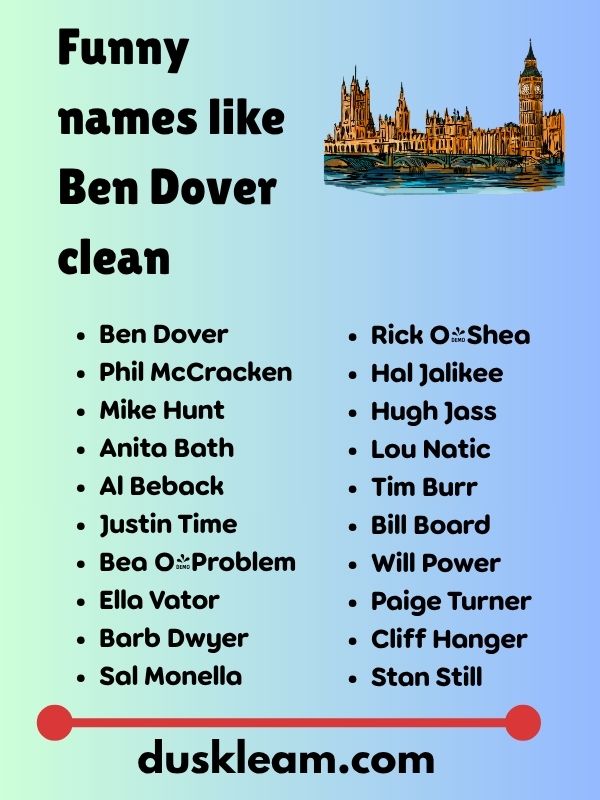 Funny names like Ben Dover clean